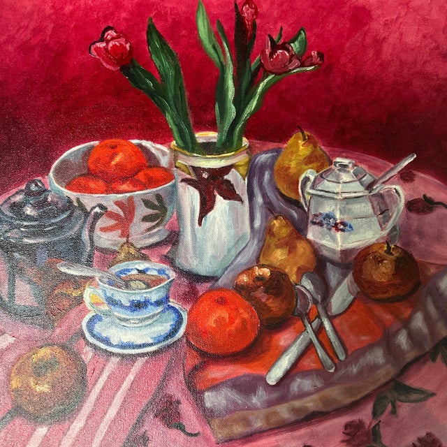 2000’s original expressionist fruit & floral still life painting on canvas. Signed and dated. Measures 20x24.