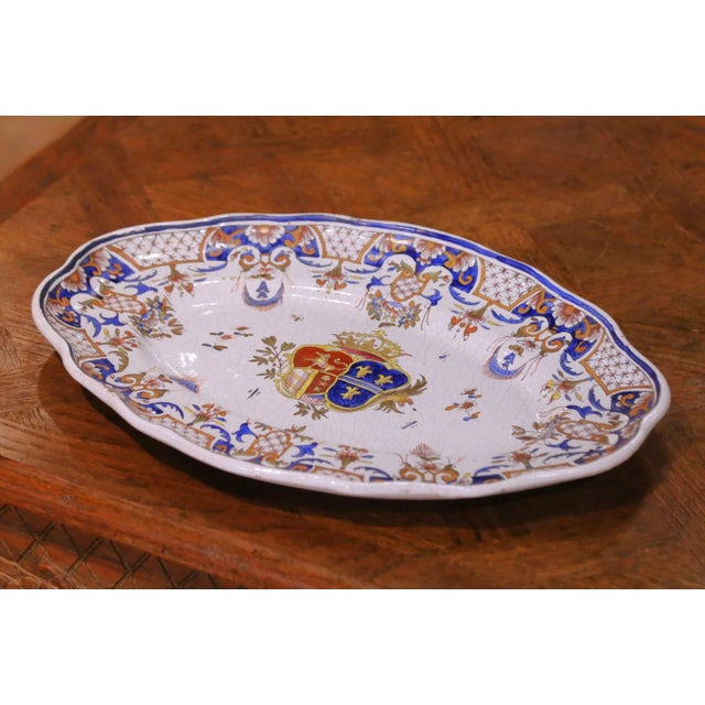 Mid-19th Century French Faience Armorial Platter in Rouen Taste For Sale In Dallas - Image 6 of 10
