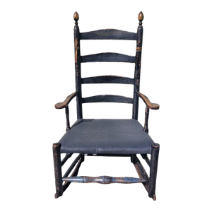 19Thc Early Original Black Painted Ladder Back Rocking Chair