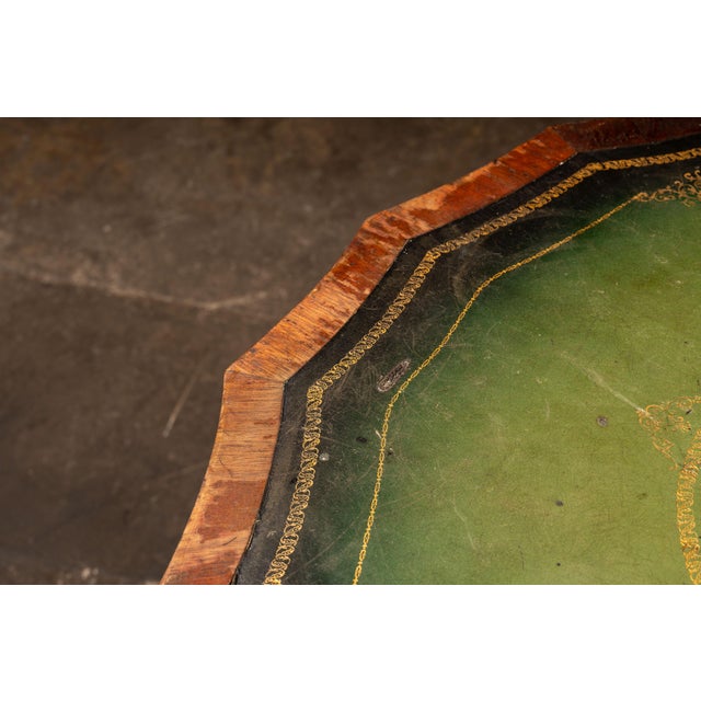 Wood Late 19th Century Victorian Revolving Séance Table With Green Leather Top and Tufted Base For Sale - Image 7 of 14