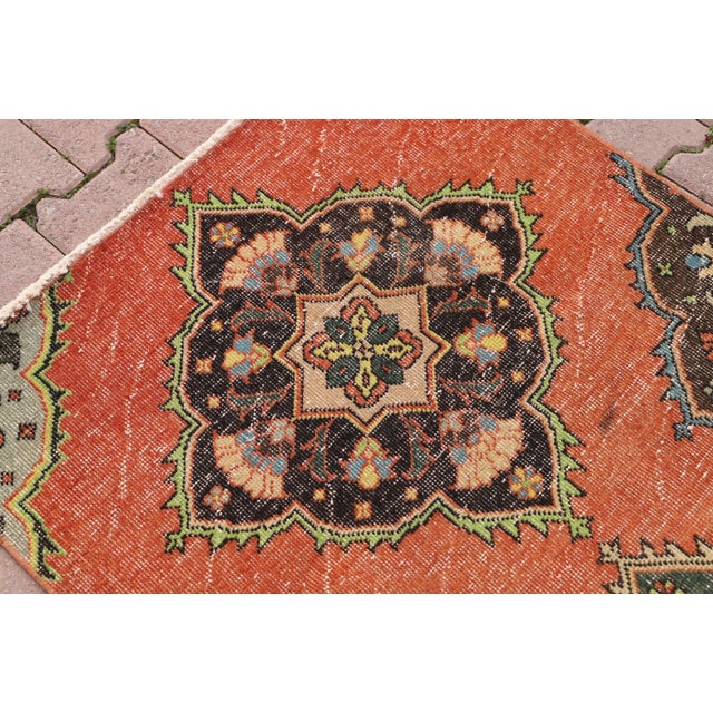 1970s Turkish Orange Handmade Runner Rug For Sale - Image 4 of 9