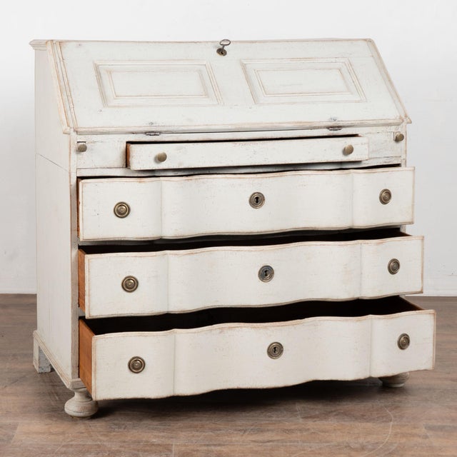Early 19th-century Swedish oak secretary bureau with a newer professionally applied antique white painted exterior with...