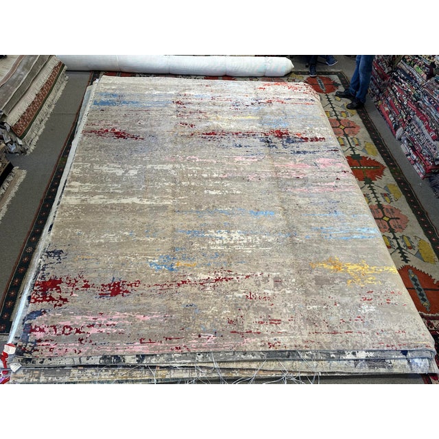 Abstract Hand-Knotted Nepal Rug With Soft Abstract Design, 10x14 For Sale - Image 3 of 5