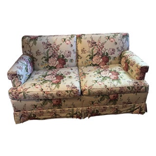 1980s Upholstered Love Seat in Pretty Brunschwig & Fils Fabric For Sale