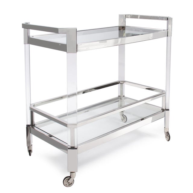 Contemporary Stainless Steel and Acrylic Bar Cart For Sale - Image 3 of 6