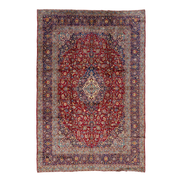 Vintage Red Mahal Hand-Knotted Wool Rug With Medallion Design For Sale
