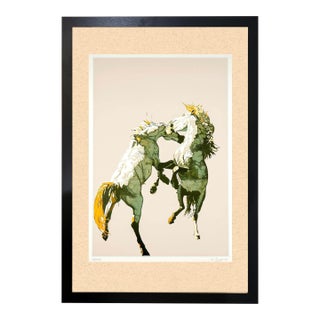 Fighting Horses Limited Edition Serigraph by Fran Bull, Photorealist Circa 1980 For Sale