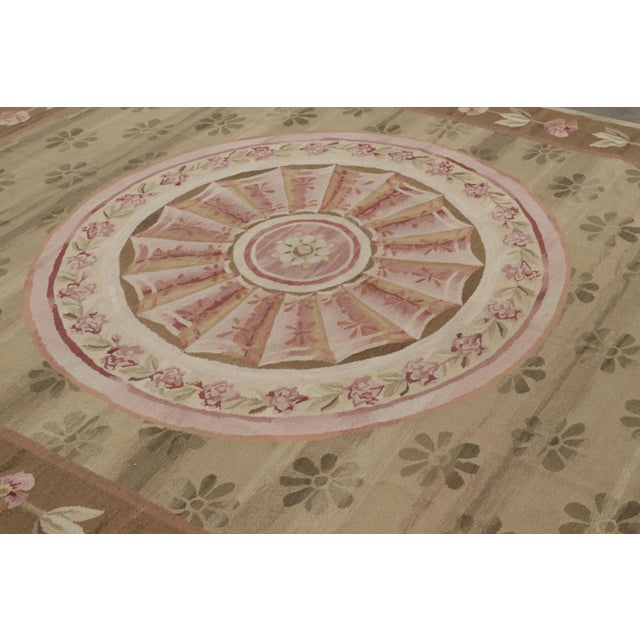 2010s Rug & Kilim’s Aubusson Style Rug in Beige-Brown and Pink With Floral Medallion For Sale - Image 5 of 9