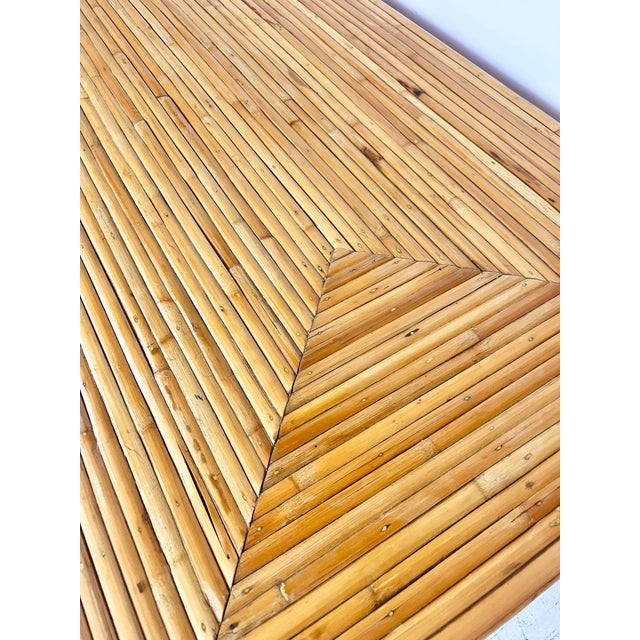Vintage Milo Baughman Style Split Reed Rattan Bamboo Chrome Coffee Table For Sale - Image 9 of 12