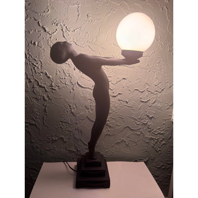 Late 20th Century Large Art Deco Revival Figural Nude Table Lamp Inspired by Max Le Verrier Clarté – 29.5” For Sale - Image 11 of 11