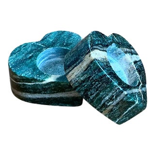 Vintage Green Stone Heart-Shaped Votive Candle Holders For Sale