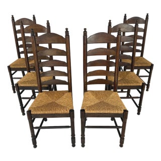 French Farmhouse Ladder Back Rush Dining Chairs – Set of 6 For Sale