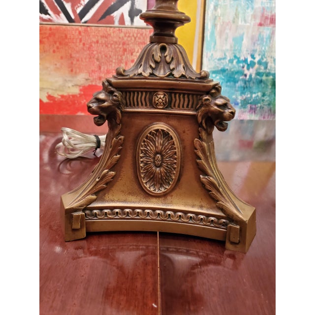 Antique original e f caldwell style neoclassical lamp with the finest sharp details and crisp form. Ferocious lions heads...