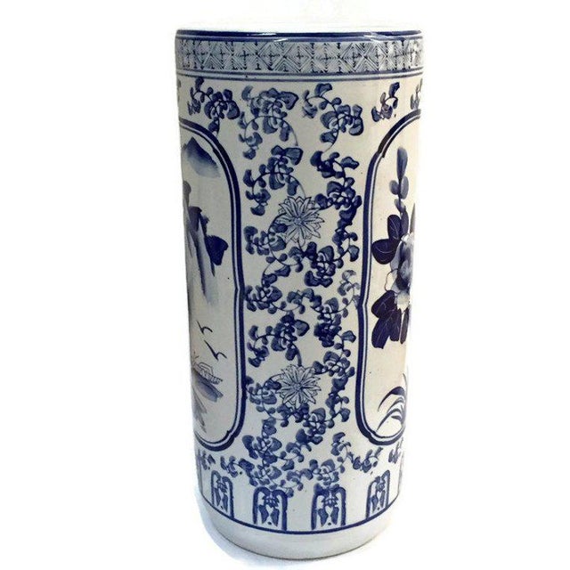 Vintage Chinoiserie Umbrella Stand Cobalt Blue White Chinese Porcelain