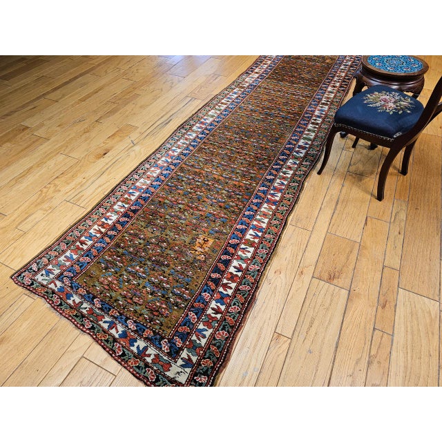 Camel Vintage Persian Kurdish Camelhair Runner Rug, Hand-Knotted Wool, Allover Pattern, 4x14, Camelhair & Ivory For Sale - Image 8 of 18