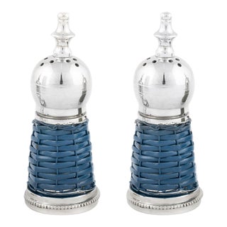 Navy Wicker Salt And Pepper Set For Sale