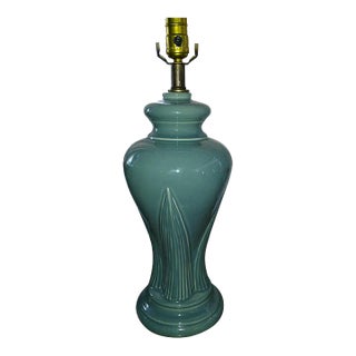 1970s Seafoam Green Palm Beach Regency Style Ceramic Stylized Palm Leaf Lamp For Sale