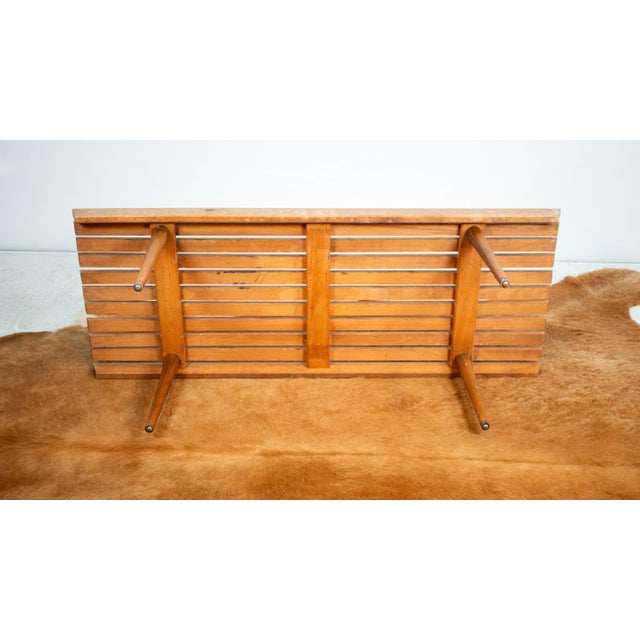 1970s Mid-Century Modern Slat Wood & Glass Coffee Table For Sale - Image 10 of 12