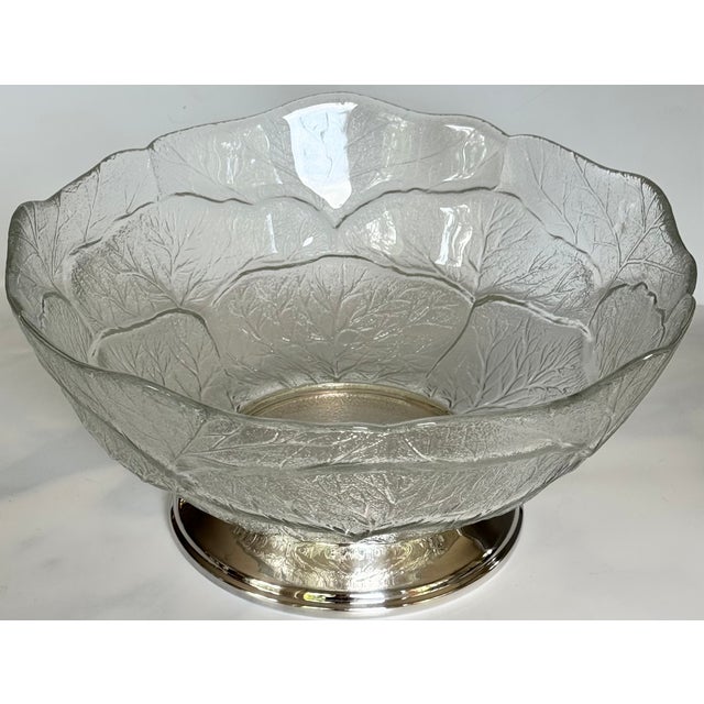 Vintage Clear Cabbage Ware Salad Bowl With Silver Plated Plinth For Sale In Seattle - Image 6 of 12