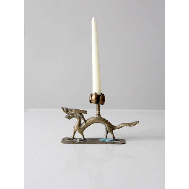 Vintage Chinese Brass Dragon Candlestick Holder For Sale - Image 9 of 13