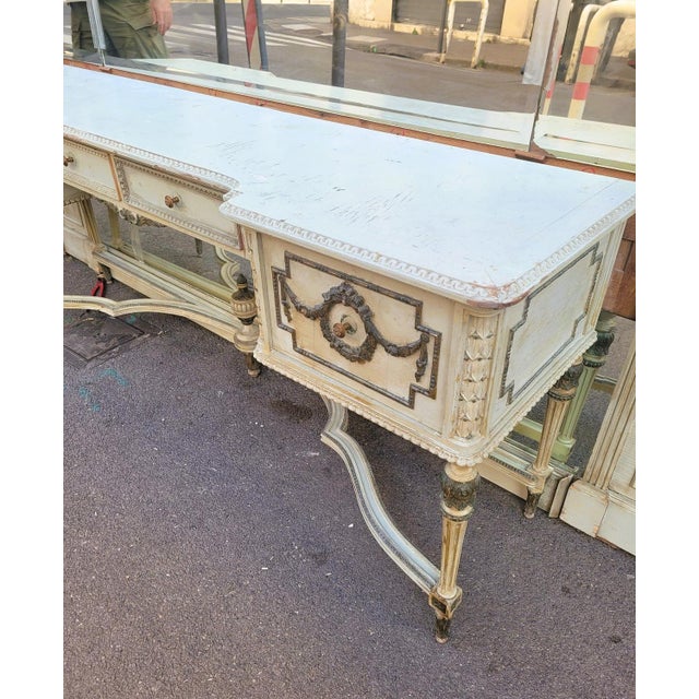 Dressing Table in Lacquered Wood with Louis XVI Style Mirror, Early 20th Century For Sale - Image 14 of 18