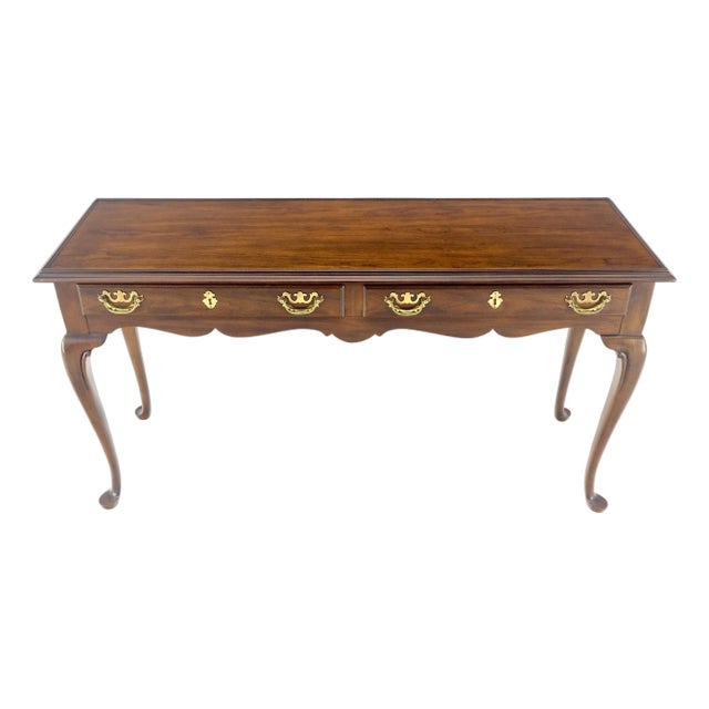 Solid Cherry Queen Ann Style Brass Drop Pulls Two Drawers Console Table For Sale