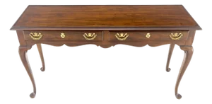 Solid Cherry Queen Ann Style Brass Drop Pulls Two Drawers Console Table