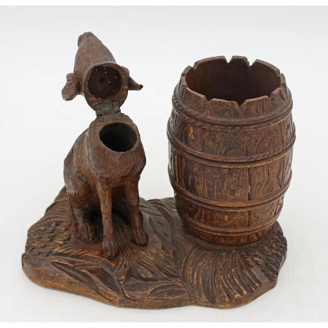 Circa 1880 German Black Forest Carved Dog Smoker's Table Standish For Sale - Image 4 of 7