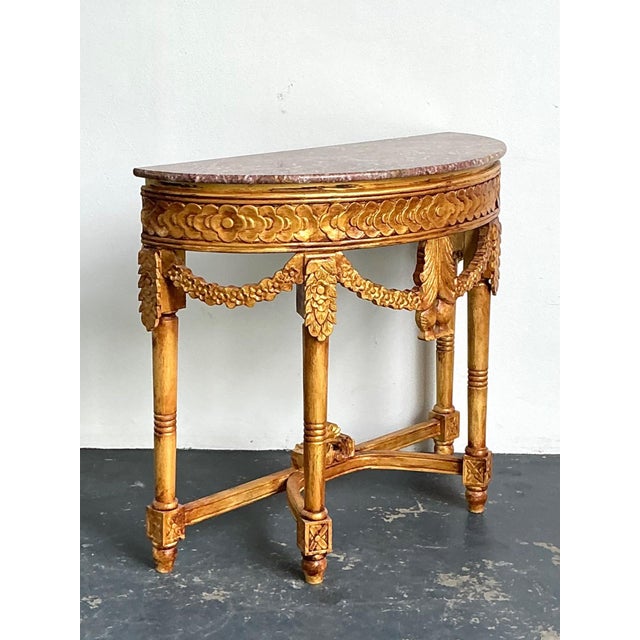 Antique Carved Giltwood Pomegranate Console With Marble Top For Sale - Image 4 of 18