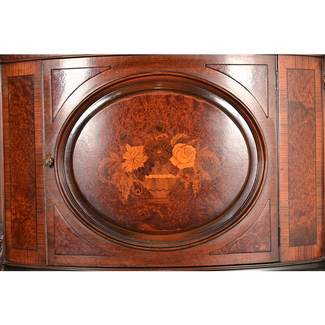 Wood R. J. Horner Style Renaissance Revival Carved Walnut and Burl Wood Inlaid Marquetry Bar Cabinet, Circa 1900 For Sale - Image 7 of 16