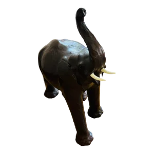 1980s Ellie the Elephant Large Trunk Up Leather Wrapped Lucky Elephant Figurine
