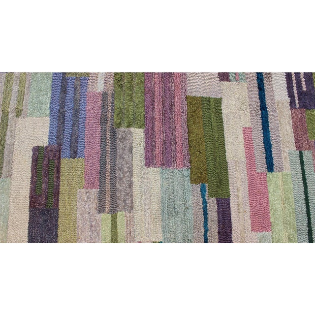 Large American Hooked Rug by George Wells With a Modern Design and Modern Colors 9'0" X 12'3" For Sale - Image 9 of 10