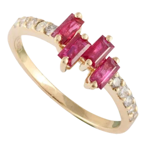 Baguette Cut Ruby Diamond Proposal Ring in 14k Solid Gold Size 7