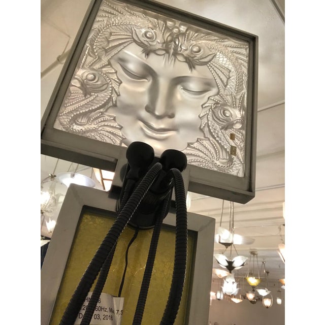 Signed Lalique French Art Glass "Masque De Femme" Plaque Standing Lamp For Sale - Image 9 of 13