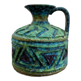 Ewer Jug Sgraffito Lava Glaze Blue Green Red Itay Bitossi Aldo Londi Raymor For Sale