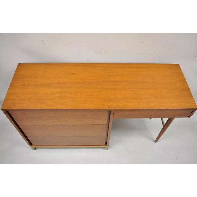 Mid 20th Century Vintage Mid Century Modern Walnut Brass Base Modernist Kneehole Writing Desk For Sale - Image 5 of 12