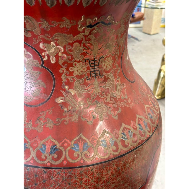 Red Large 19th Century Chinese Red Lacquered Palace Vases on Stands For Sale - Image 8 of 18