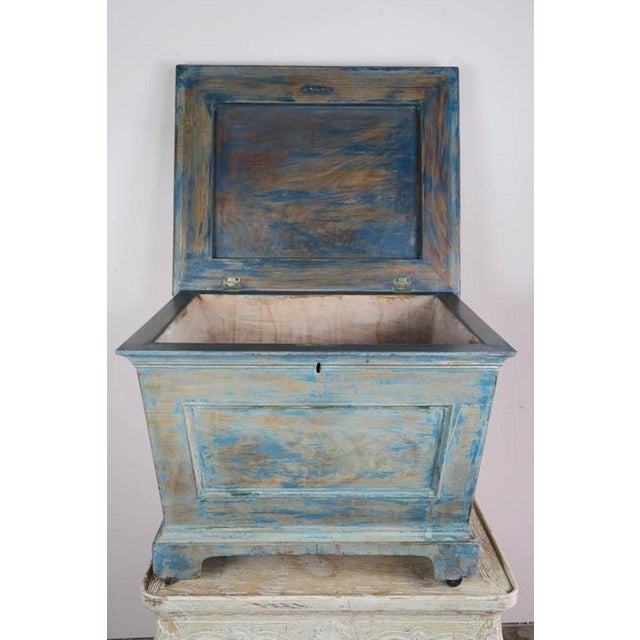 Cerulean 19th Century English Antique Painted Wine Cooler, Wood & Metal For Sale - Image 8 of 9