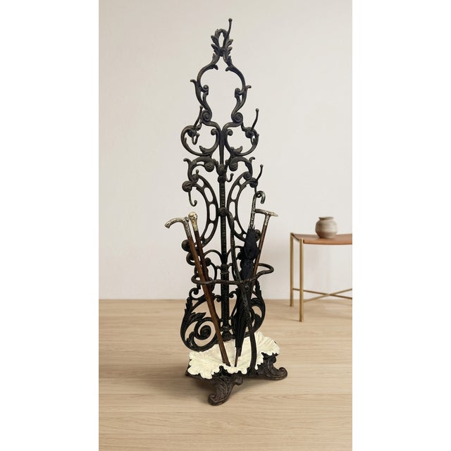 Antique Victorian Ornate Cast Iron Hall Stand with Marble Base, 19th Century For Sale - Image 3 of 18