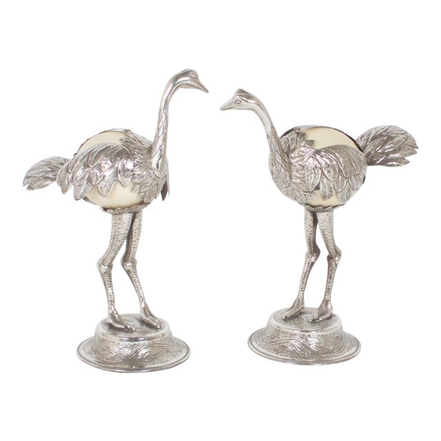 Mid-Century Silvered Ostrich Sculptures Constructed with Ostrich Eggs - A Pair For Sale
