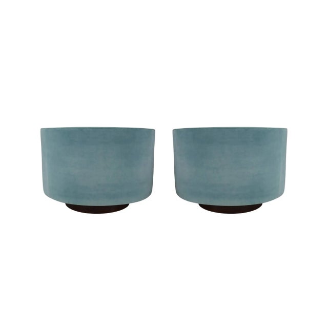 Blue Seafoam Blue Mohair Large Swivel Chairs by Milo Baughman - A Pair For Sale - Image 8 of 9