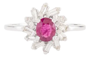 VRJewels Ruby & Baguette Diamond Halo Promise Ring Size 5 in 14k Gold