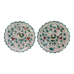 Vintage Italian Majolica Reticulated Deruta Rooster Wall Plates - A Pair