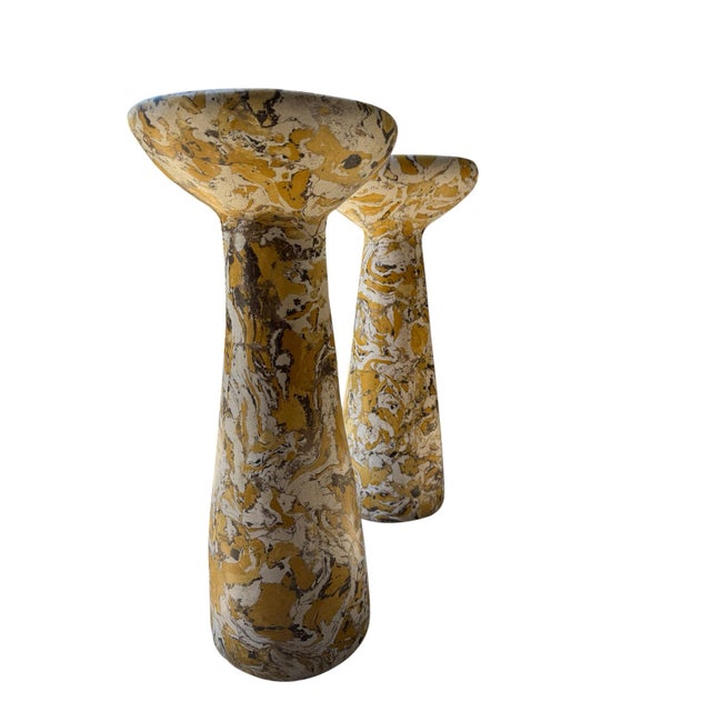 Mid-Century Modern Pair of Scagliola Drink Tables in Giallo Tigrato Faux Marble For Sale - Image 3 of 8