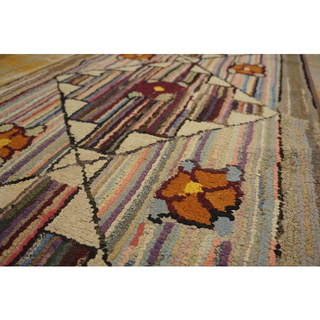 1930s Multicolor Geometric Folk Art Antique American Hooked Rug 2'4" X 12'10" Handknotted Wool Cotton Carpet For Sale - Image 10 of 18
