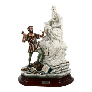 1980s Capodimonte "Michelangelo Sculpts Moses" Porcelain Sculpture on Wood Base Early Limited Edition