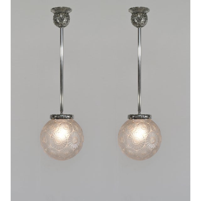 Simonet frères & Dieupart A beautiful pair of French 1925-1930 art deco pendants in nickel plated solid brass or bronze...