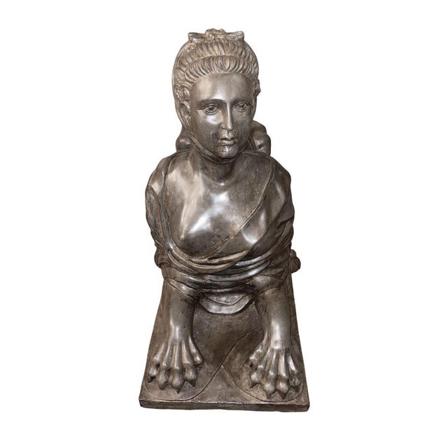 Late 19th Century Late 19th Century Pair French Stone Sphinx Figures of Madame De Pompadour For Sale - Image 5 of 14