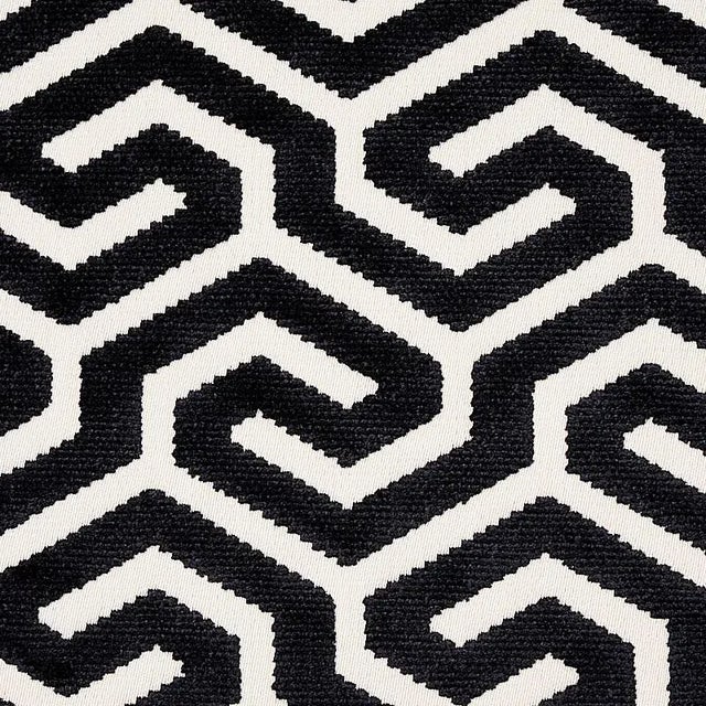 Schumacher Ming Fret Velvet Fabric in Black For Sale