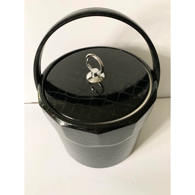 Mid-Century Modern Black Faux Croc Ice Bucket For Sale - Image 3 of 6